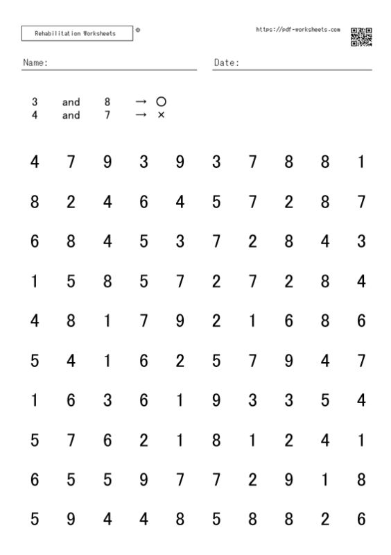 Dual Cancellation Task for Numbers 1-9　10x10